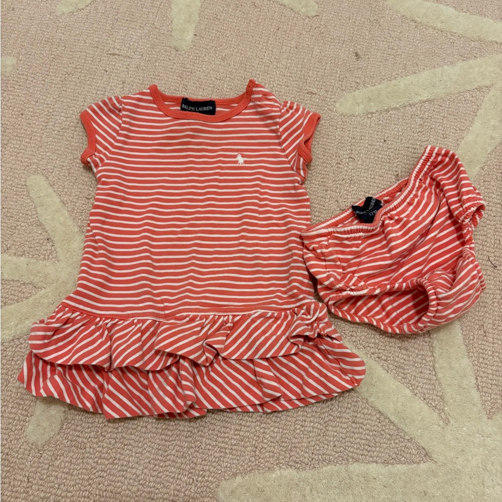 Ralph Lauren Coral Striped Baby Dress